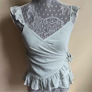 Express Sage Green Satin Ruffle Wrap Cami Textured Peplum Tank Sz XS NWOT